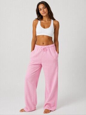 New NWT LA PORTE ruffle Sweatpants Cozy Wide-Leg Pink Large